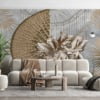 Exotische bloemen Fotobehang in brons Leliebloesem en Palmbladeren - belangrijkste product afbeelding