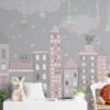 City at Night Slapende Stad Illustratiebehang voor de babykamer - belangrijkste product afbeelding