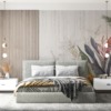 Fotobehang van kleurrijke planten op een muur van lichtgekleurde planken Boeket van blauwe bladeren - belangrijkste productafbeelding