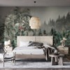 Groen bos weelderige vegetatie in mist Fotobehang voor slaapkamer - belangrijkste product afbeelding