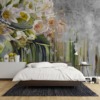 Fotobehang met witte bloemen op grijze achtergrond Boeket van witte waterlelies voor slaapkamer - belangrijkste product afbeelding