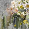 Fotobehang met witte bloemen op grijze achtergrond Boeket van witte waterlelies voor slaapkamer - afbeelding nummer 2