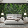 Fotobehang van sappig groen op een donkere achtergrond Long Green Leaves - belangrijkste productafbeelding