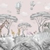 Muurschildering van een exotisch landschap in zachte kleuren Wilde dieren voor kinderen - afbeelding nummer 2