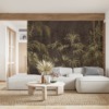 Fotobehang met groene lange palmbladeren op chocolade achtergrond Exotische planten op donkere achtergrond voor woonkamer - afbeelding hoofdproduct