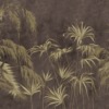 Fotobehang met groene lange palmbladeren op een chocoladebruine achtergrond Exotische planten op donkere achtergrond voor woonkamer - afbeelding nummer 2