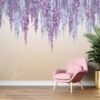Fotobehang met een duidelijk bloemmotief op een beige achtergrond Girland of Purple Flowers - belangrijkste product afbeelding