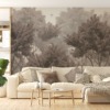 Fotobehang met ruimtelijke illustratie van hogere loofbomen in chocolade tinten Bomenkroon voor woonkamer - belangrijkste product afbeelding