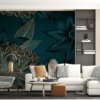 Donkerkleurige Fotobehang met goudkleurig lijnmotief Bloem in Granaatappel - belangrijkste product afbeelding