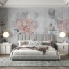 Wazig bloemblad Fotobehang roze pioen bloesems op grijze achtergrond - main product image