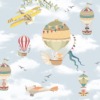 Muurschildering met kleurrijke ballonnen en vliegtuigen Vliegende dieren in de wolken voor kinderen - afbeelding 2