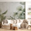 Fotobehang van exotische planten in grijs Palmbladeren op grijze achtergrond - belangrijkste product afbeelding