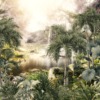 Fotobehang van een exotisch landschap in de mist Magische waterval in een tropische jungle - afbeelding nummer 2