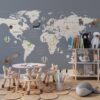 Muurschildering van de verspreiding van dieren op de continenten Wereldkaart voor kinderen - belangrijkste productafbeelding