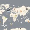 Muurschildering van de rangschikking van dieren op de continenten Wereldkaart voor kinderen - afbeelding nummer 2