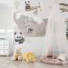 Muurschildering met winters berglandschap en oude vliegtuigen Teddyberen op sneeuw voor kinderen - belangrijkste product afbeelding