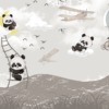 Muurschildering met speelse panda's zwevend in de lucht Beren in de wolken voor kinderkamer - afbeelding nummer 2