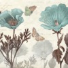 Fotobehang met patroon van een oude ansichtkaart Blauwe bloemen en vlinders - afbeelding nummer 2