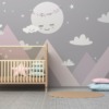Muurschildering in warme kleuren Slaapmaan in de bergen voor kinderen - belangrijkste product afbeelding