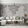 Fotobehang met plantenmotief op gebarsten muur in gedempte kleuren Grey Ivy - belangrijkste productafbeelding