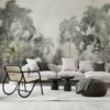Dichte vegetatie Fotobehang in grijs en wit Tropics in White Mist - belangrijkste productafbeelding