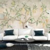 Aziatisch motief Fotobehang Drie vertrekkende kraanvogels en een boom - belangrijkste product afbeelding
