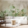 Groene klimop gestreepte Fotobehang van een plant die tegen een lichte muur opklimt - belangrijkste product afbeelding