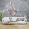 Fotobehang in zachte tinten Witte parkieten in bloemen voor de woonkamer - afbeelding hoofdproduct