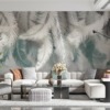 Fotobehang met delicaat bloemmotief in witte en blauwe tinten Witte varenbladeren voor de woonkamer - afbeelding hoofdproduct