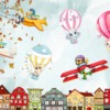 Levendig gekleurde muurschildering met luchtvaartmotief Kleurrijke dieren voor kinderkamer - afbeelding nummer 2
