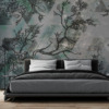 Fotobehang van boomtakken tegen een muur van driehoeken Plantaardig en geometrisch motief - belangrijkste product afbeelding