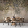 Fotobehang van palmbladeren in zonsondergang Tropisch motief in warm licht - belangrijkste product afbeelding
