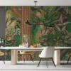 Fotobehang in roze en groene tinten Mozaïek van exotische bladeren voor de woonkamer - afbeelding hoofdproduct