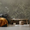 Boho stijl Groen Ivy Op Donkere Achtergrond Fotobehang voor slaapkamer - belangrijkste product afbeelding