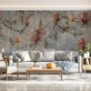 Fotobehang met gewreven kleuren en bloemen- en plantenmotief Destroyed Floral Motif - belangrijkste productafbeelding