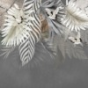 Fotobehang van Japanse kraanvogels in witte en grijze palmbladeren Witte vogels in palmbladeren - afbeelding nummer 2