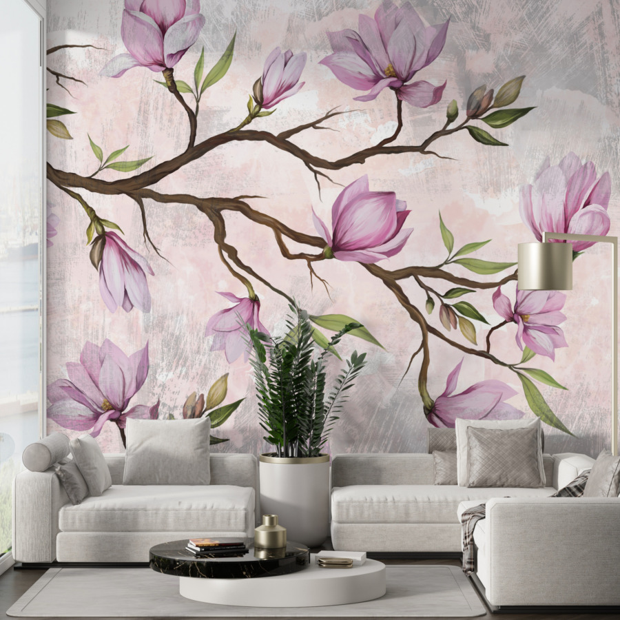 Voorjaarsmotief Fotobehang Bloeiende Magnolia - belangrijkste product afbeelding