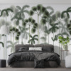 Fotobehang van hoge palmbomen in mist Green Palm Forest voor slaapkamer - afbeelding hoofdproduct