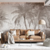 Fotobehang van exotische palmbomen in sepia Regen in de jungle - belangrijkste productafbeelding
