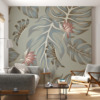 Fotobehang van een exotische plant met rode bloemen Monstera bladeren - afbeelding hoofdproduct