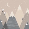 Muurschildering van hoge bergen bij nacht Panda's op bergtoppen - afbeelding nummer 2