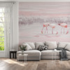 Fotobehang in roze gedempte tinten Three Flamingos - belangrijkste product afbeelding