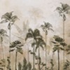 Fotobehang in beige en groen Hoge palmen voorbij de mist - afbeelding 2