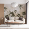 Fotobehang in beige en groen Tall Palms Beyond the Mist - belangrijkste productafbeelding
