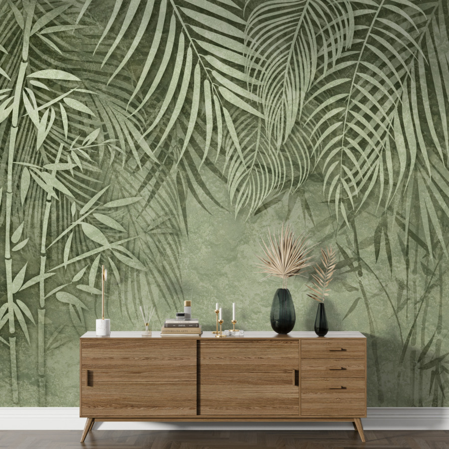 Fotobehang in tropische groene tinten Green Bamboo - afbeelding hoofdproduct