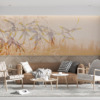 Bloemen Fotobehang Bamboo Leaves On Apricot Wall - belangrijkste product afbeelding