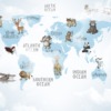Fototapeta z wesołymi zwierzątkami Błękitna Mapa Świata dla dzieci - zdjęcie numer 2