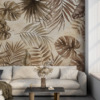 Fotobehang in warme bruintinten met tropisch bloemmotief Exotic Leaves in Sepia - belangrijkste productafbeelding