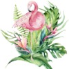 Fotobehang op lichte achtergrond met exotisch motief Flamingo in bladeren - afbeelding nummer 2