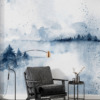 Fotobehang met wazig berglandschap Mountain Pines in Blue - belangrijkste product afbeelding